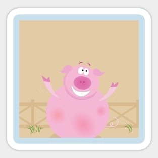 CUTE PINK SMILING PIG ON FARM Sticker